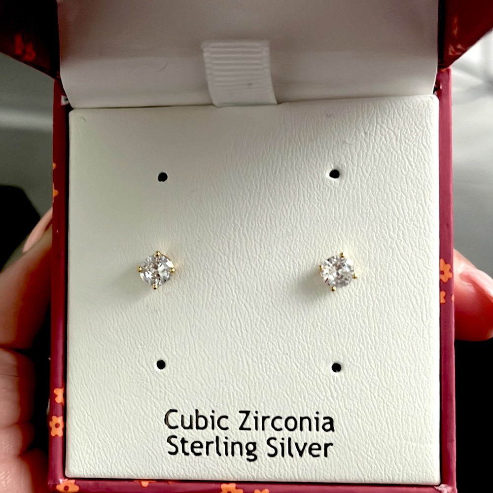 Cubic Zirconia Sterling Silver Stud Earrings
